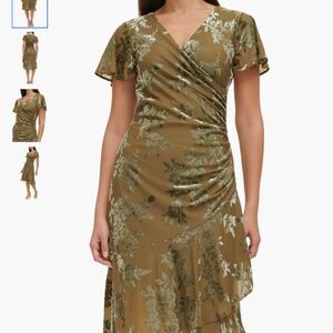 Kensie Floral Velvet Burnout Faux Wrap Midi Dress